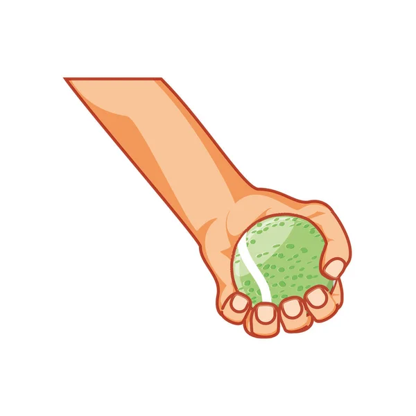 Hand met tennissport bal icoon — Stockvector