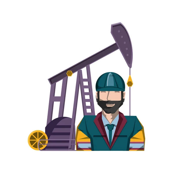 Industria de perforación de excavación de petróleo con carácter obrero — Vector de stock