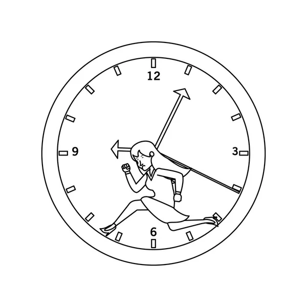 ビジネスウーマンランニングのクロックタイム — ストックベクタ