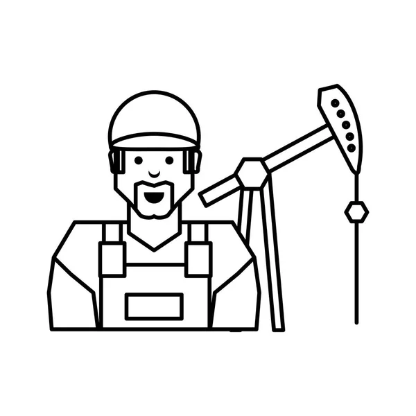 Oil excavation drill industry with worker character — Stock Vector