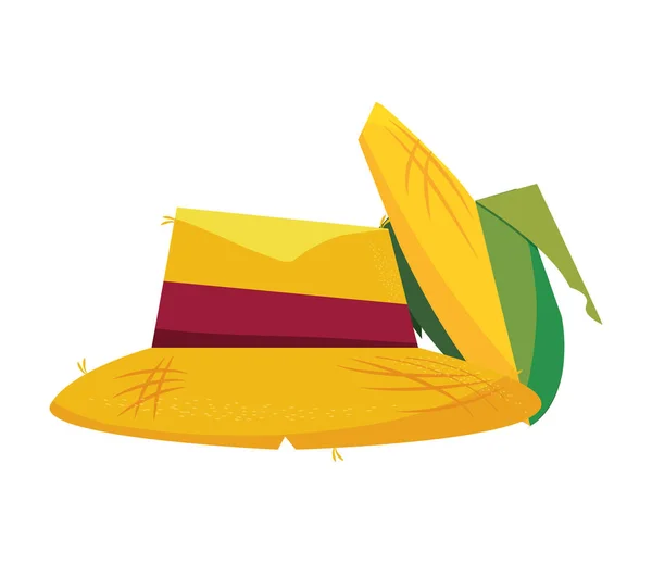 Ψάθινο καπέλο λουκάνικο καλαμπόκι γιορτή εορταστική — Διανυσματικό Αρχείο