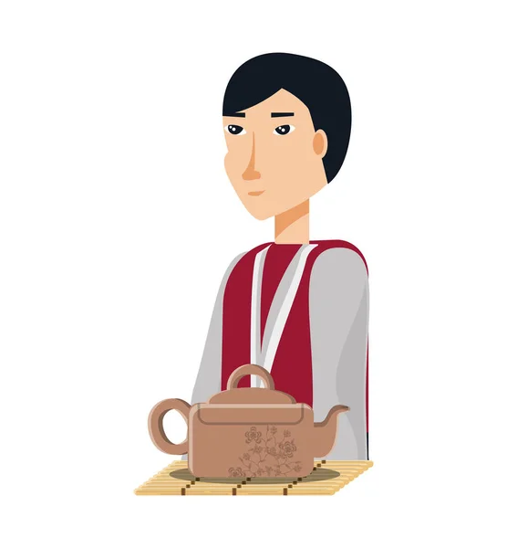 Kínai férfi, hagyományos ruha és teáskanna — Stock Vector