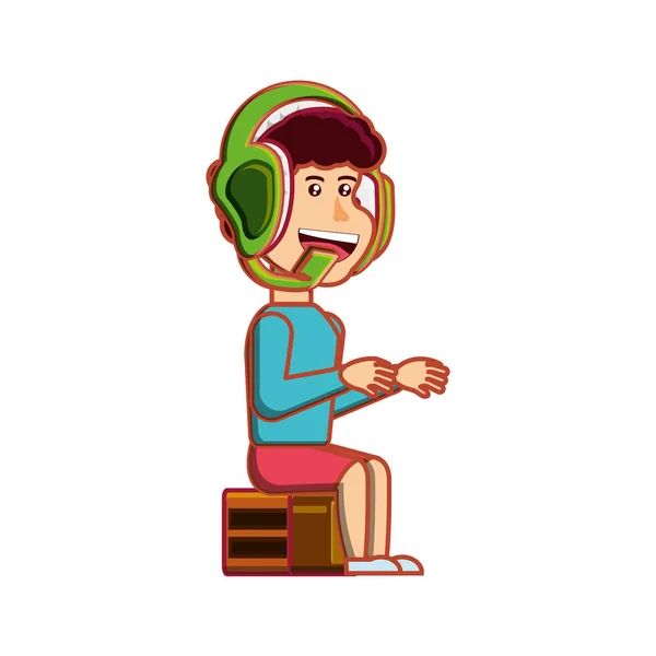 Junge sitzt mit Kopfhörer-Avatarfigur — Stockvektor