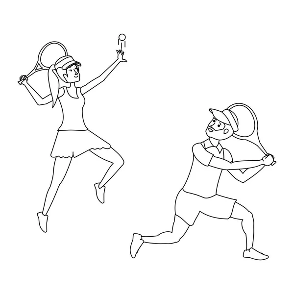 Paar spelen tennis avatar karakter — Stockvector