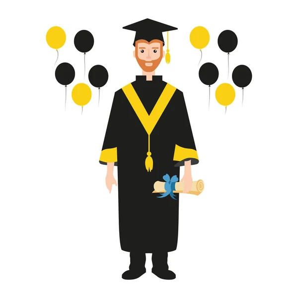 年轻人毕业与气球空气 — 图库矢量图片