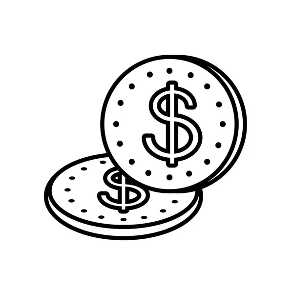 Monedas dólar icono aislado — Vector de stock