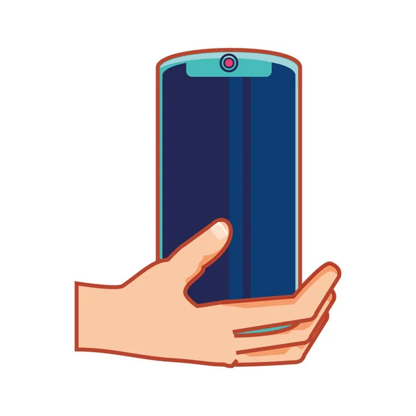 Рука со смартфоном устройство изолированный значок — стоковый вектор