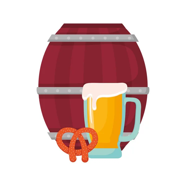 Oktoberfest cerveja barril vidro pretzel celebração — Vetor de Stock