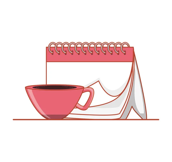 Recordatorio de calendario con taza de café — Vector de stock