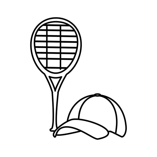 Raquette de tennis avec casquette sport icône isolée — Image vectorielle