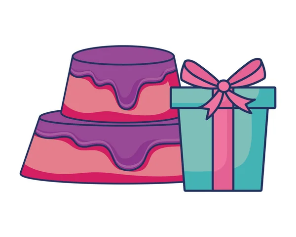 Pastel de sabores dulces con caja de regalo de cumpleaños — Vector de stock