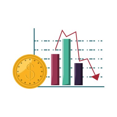 aşağı ok ve sikke ile barlar istatistiksel grafikler