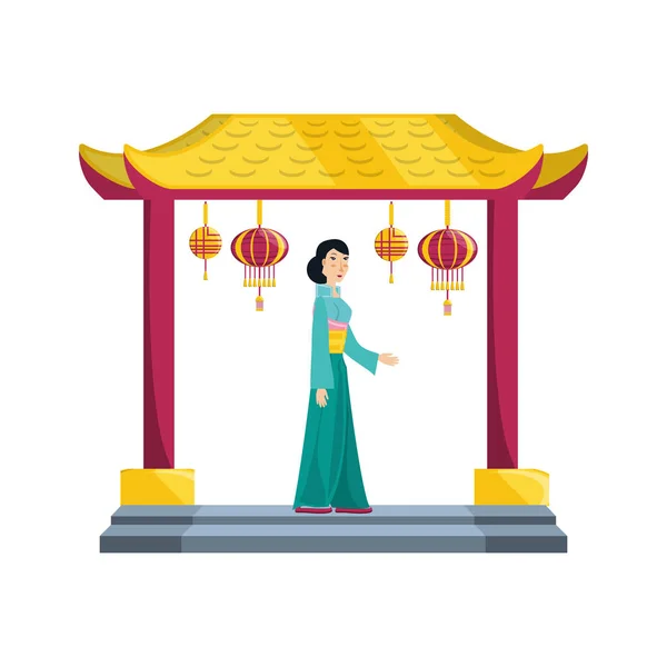 Китайский портал с персонажем гейши аватара — стоковый вектор