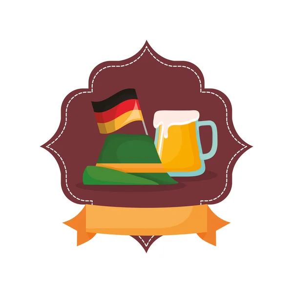 Oktoberfest Bier Deutschland Hut Flagge Emblem Banner — Stockvektor