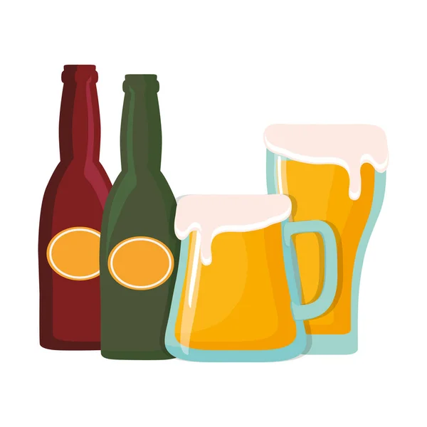Oktoberfest copos de cerveja e garrafas de bebida — Vetor de Stock