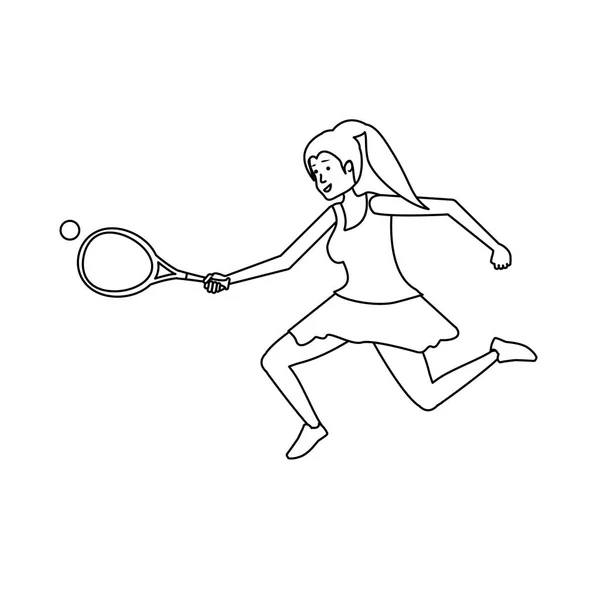 Mujer tenis jugando con raqueta — Vector de stock