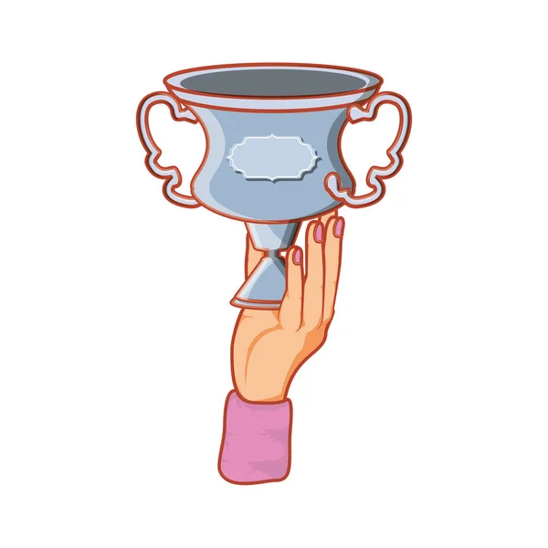 Mano con trofeo premio taza — Archivo Imágenes Vectoriales