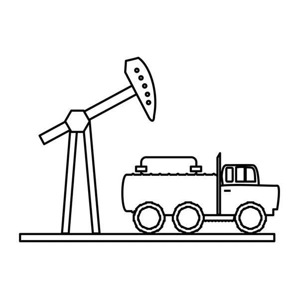Indústria de perfuração de escavação de óleo com caminhão — Vetor de Stock