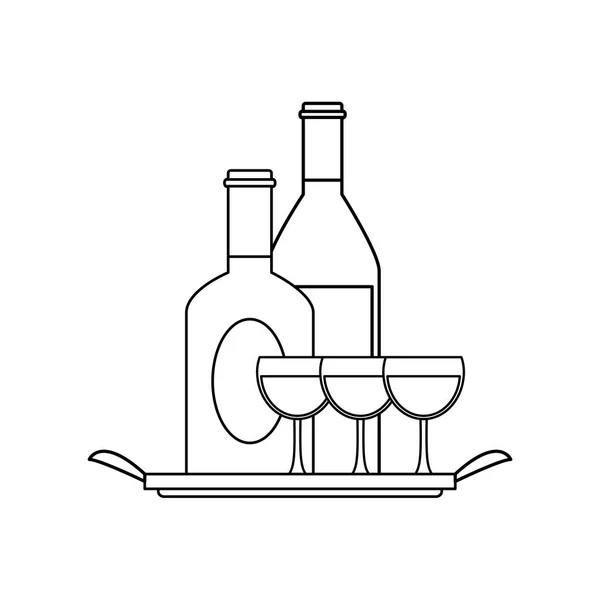 Copas de botella de vino bebida alcohol — Vector de stock