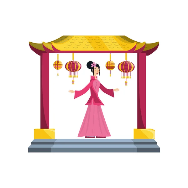 Portal chino con carácter avatar geisha — Archivo Imágenes Vectoriales