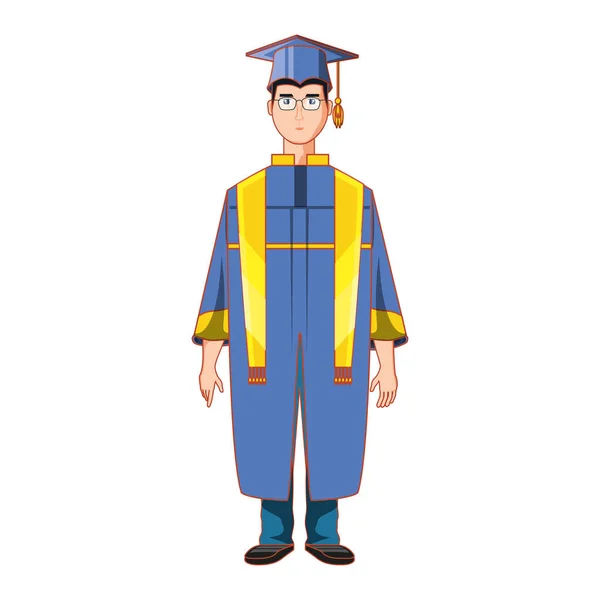 Young man graduated avatar character — Stock Vector
