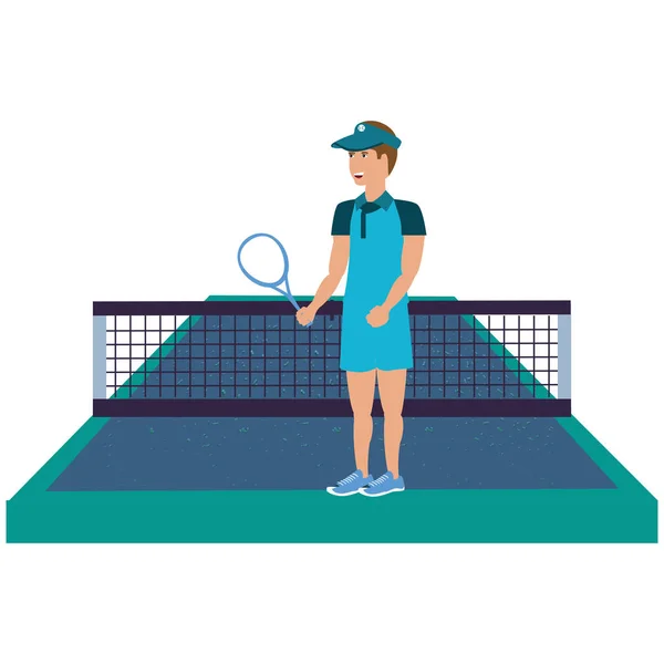 Man playing tennis in sport court — Stock Vector