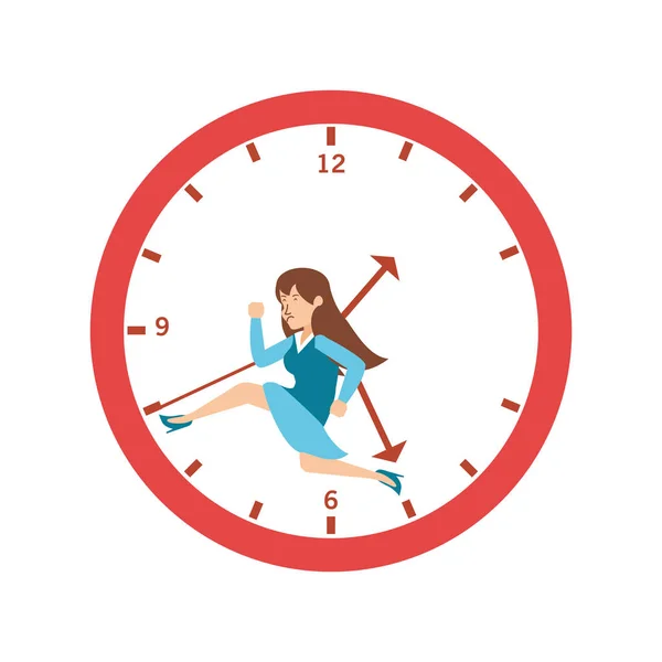 Годинник час з бізнес-леді біжить — стоковий вектор
