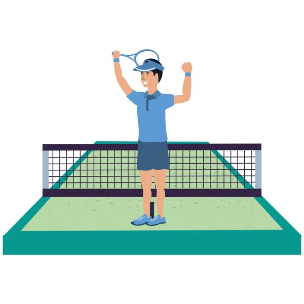 Człowiek gra w tenisa w boisko sportowe — Wektor stockowy