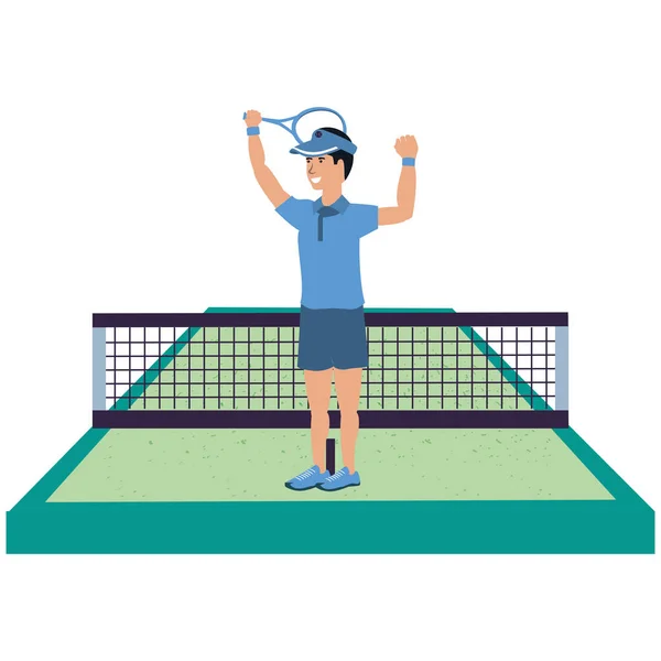 Homme jouant au tennis sur le terrain de sport — Image vectorielle