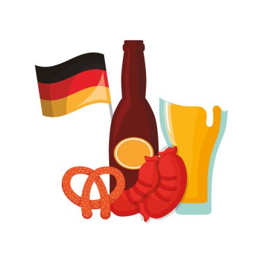 Almanya bayraklı bira cam botlle sosis ve kraker