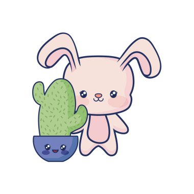 karikatür Saksı bitki ile sevimli tavşan bebek