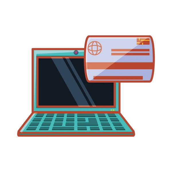 Ordenador portátil con tarjeta de crédito — Vector de stock