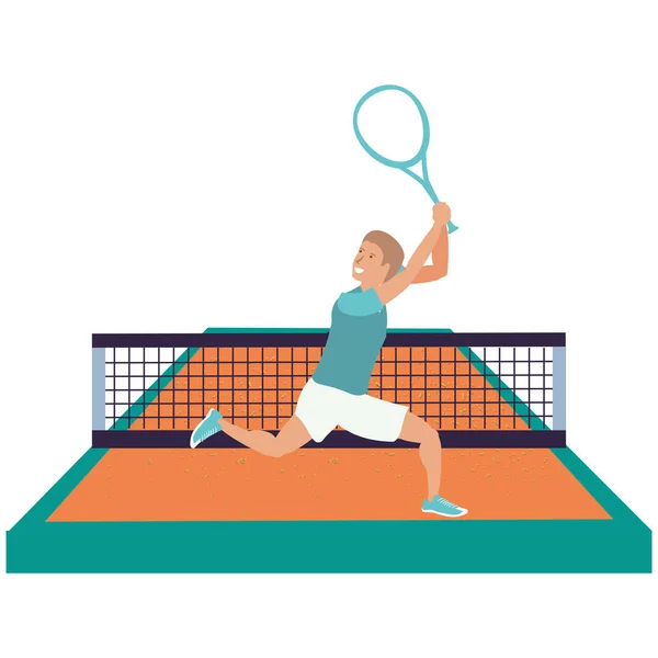 Man playing tennis in sport court — Stock Vector