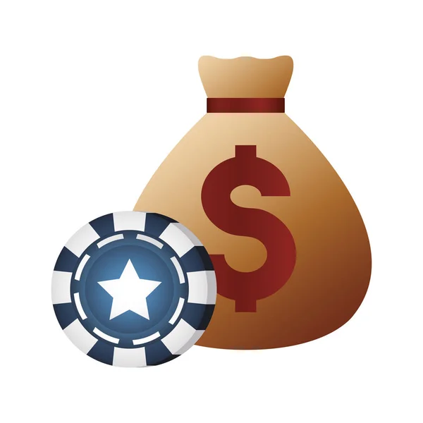 Casino Poker Money Bag dollar chip — Stockvector