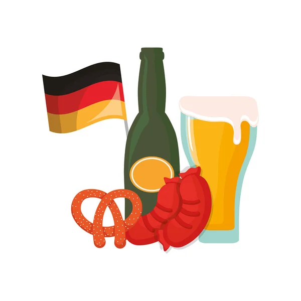 Oktoberfest sörpalack üveg perec kolbász — Stock Vector