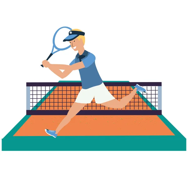 Man playing tennis in sport court — Stock Vector