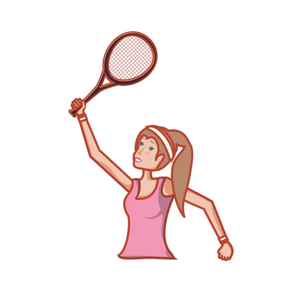 Mujer tenis jugando con raqueta — Vector de stock