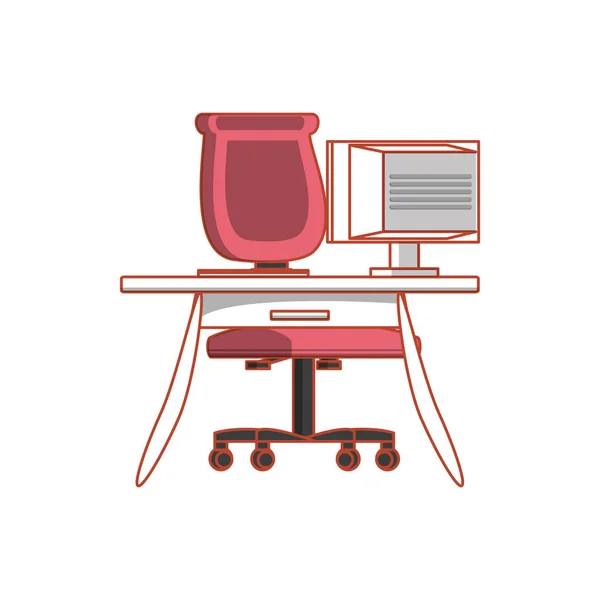 Стіл зі стільцем офіс і комп'ютер — стоковий вектор