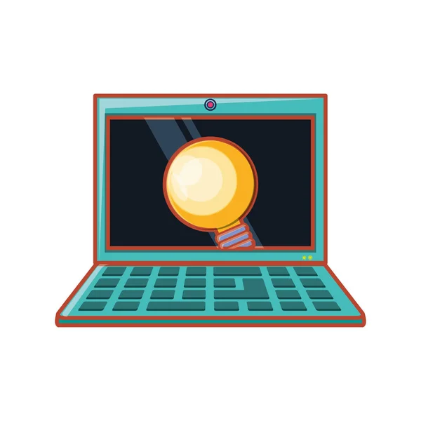Laptop z światło żarówka — Wektor stockowy