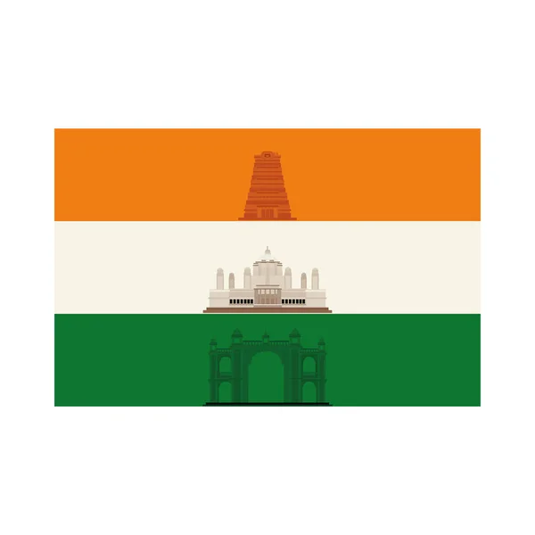 Bandera india y monumentos ladnmark — Vector de stock