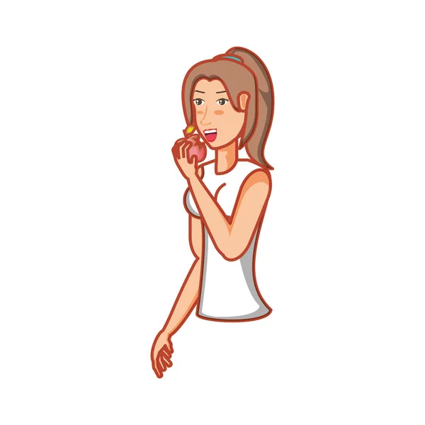 Jeune femme sportive mangeant de la pomme — Image vectorielle