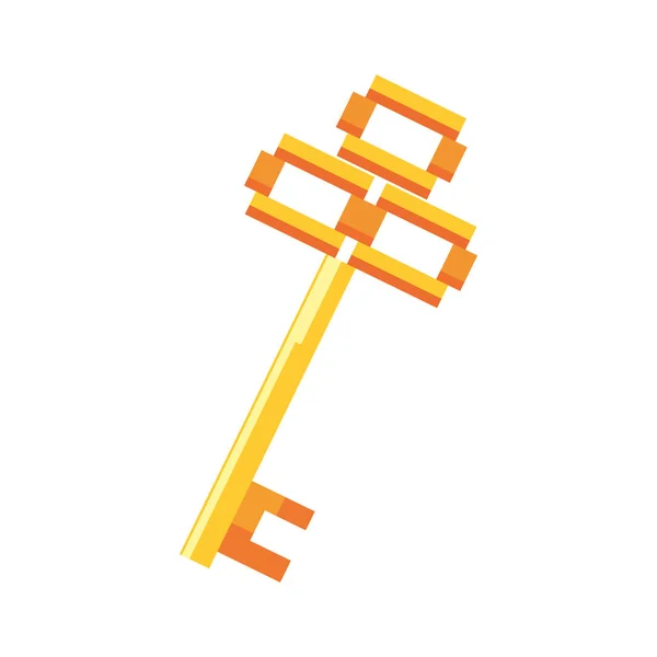Pixel video game gold key — Stock Vector