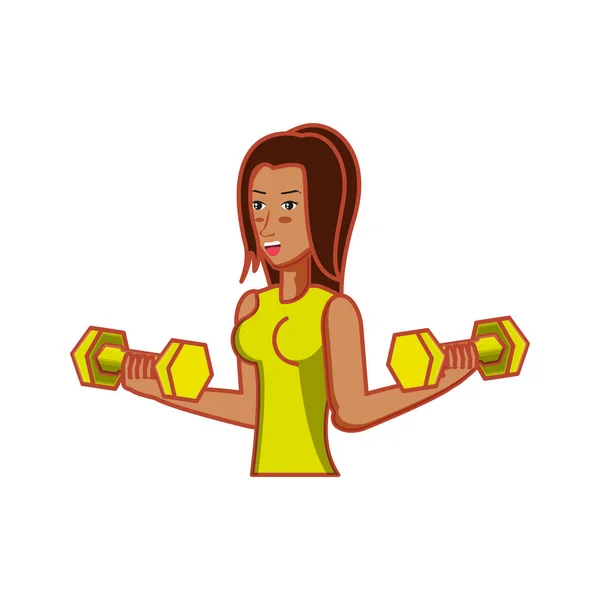 Young athletic woman with dumbbells sport — Stock Vector