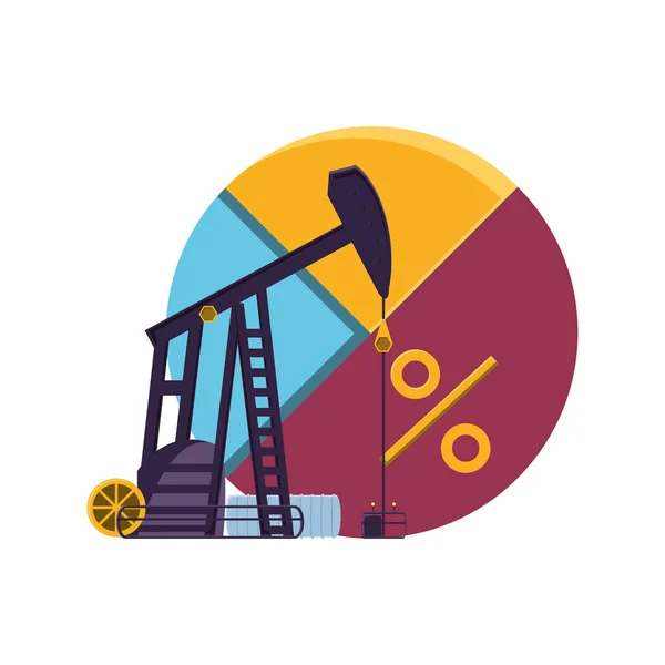 Indústria de perfuração de escavação de petróleo com estatísticas de torta — Vetor de Stock