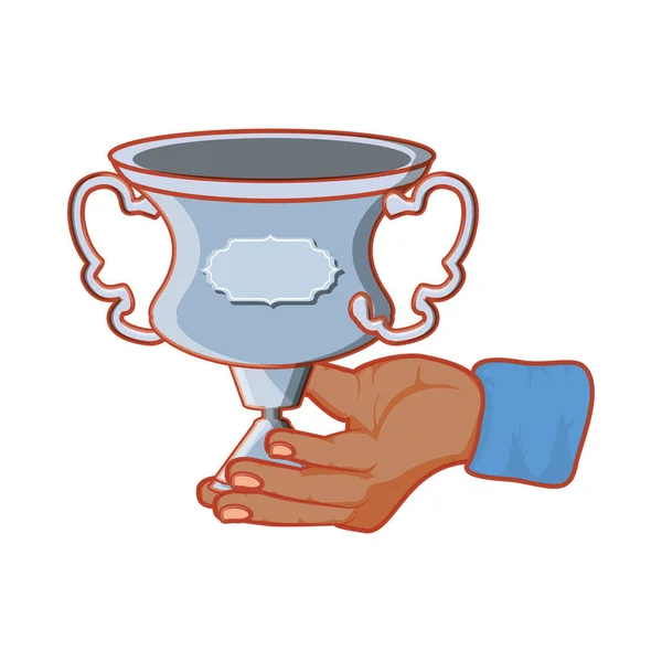 Hand with trophy award cup — Stock Vector