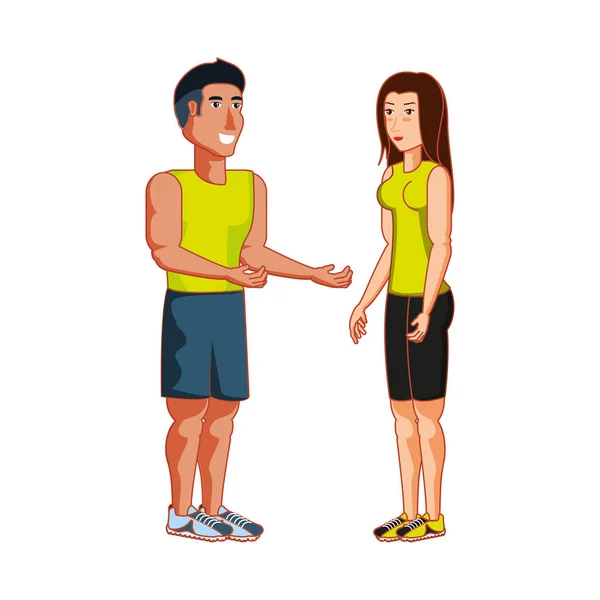 年轻的运动夫妇头像字符 — 图库矢量图片