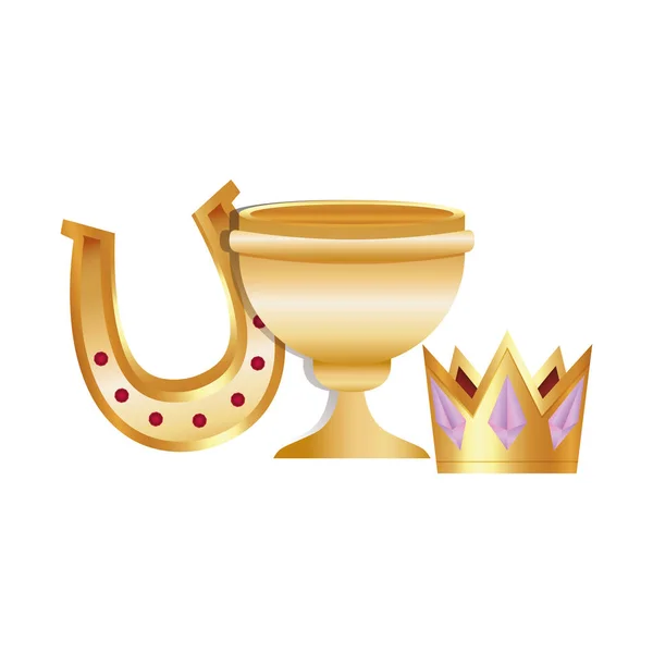 Casino poker trophée d'or tasse couronne et fer à cheval — Image vectorielle