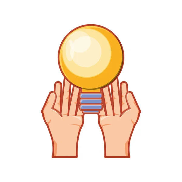 Hands with bulb light isolated icon — Stock Vector