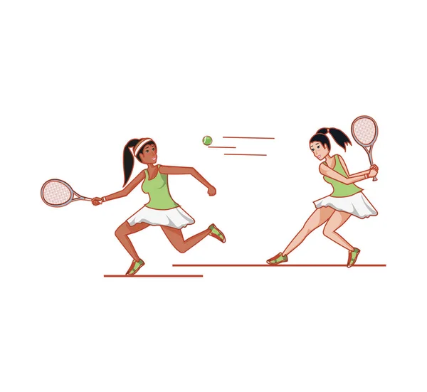 Γυναίκες τένις παίζοντας χαρακτήρα avatar — Διανυσματικό Αρχείο