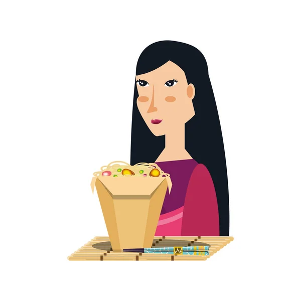 Geisha mujer con comida china avatar carácter — Vector de stock